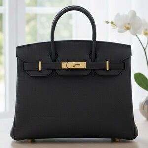 30CM Classic Togo Leather Top Handle Satchel Bag - Black